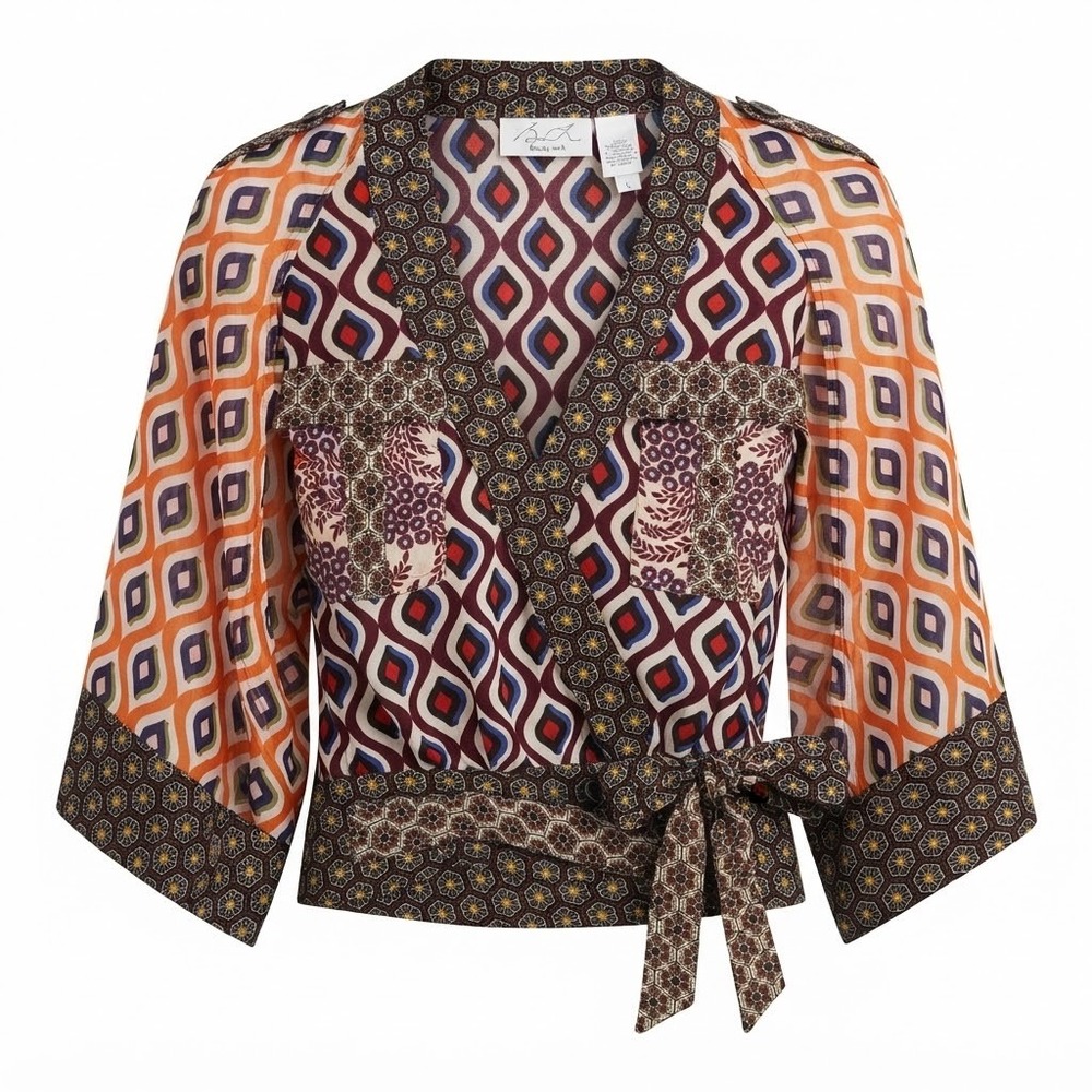 Byron Lars Beauty Mark Geometric Wrap Blouse Kimono Sleeve Size 4 - CJ